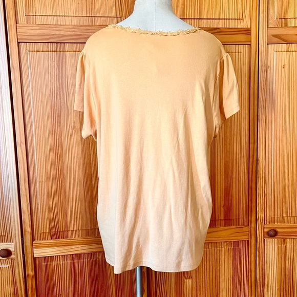 NWT CJ Banks 3X Orange 100% Cotton Embroidered Short Sleeve Shirt Casual Modest - Picture 4 of 9